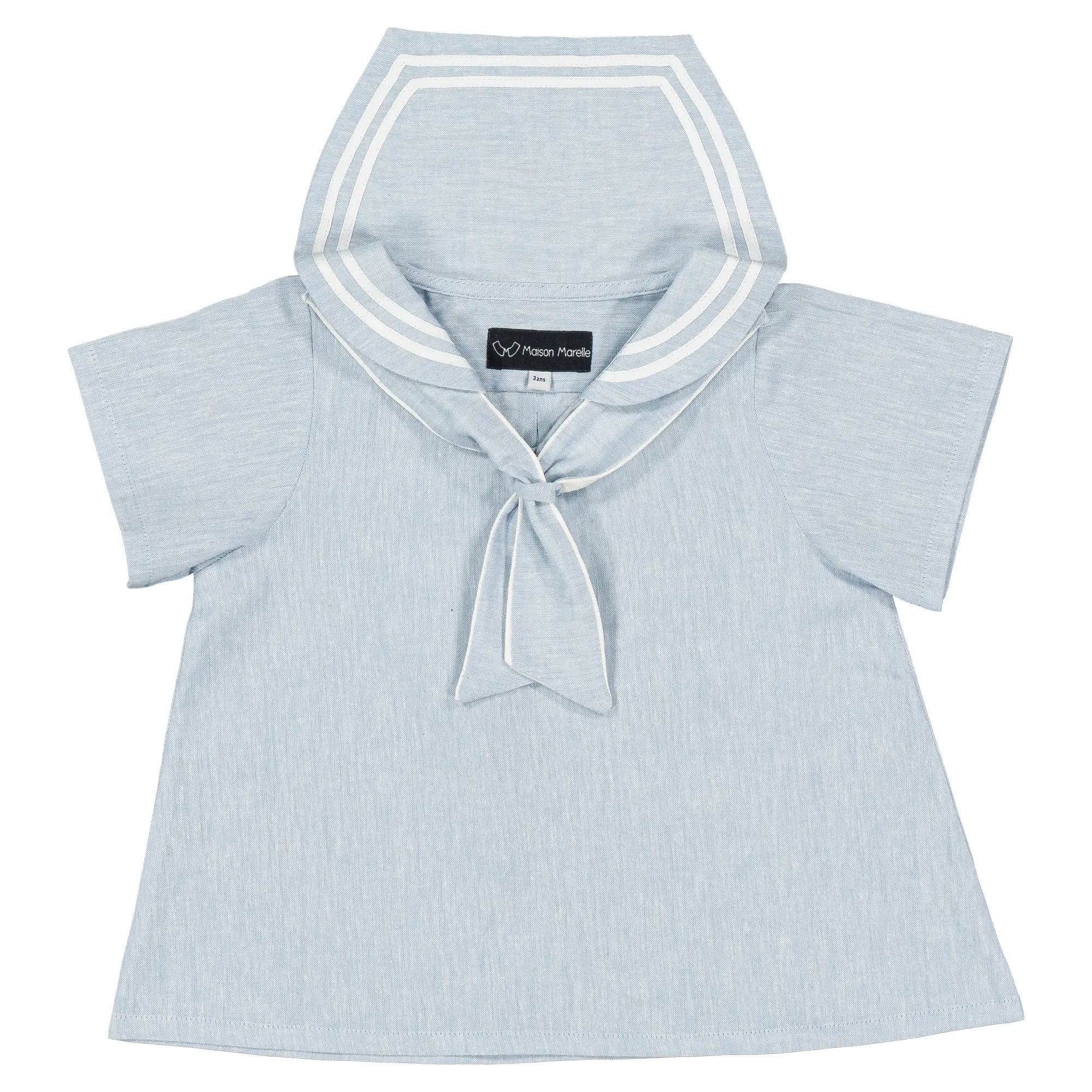 Blouse MAHON- lin bleu glacé